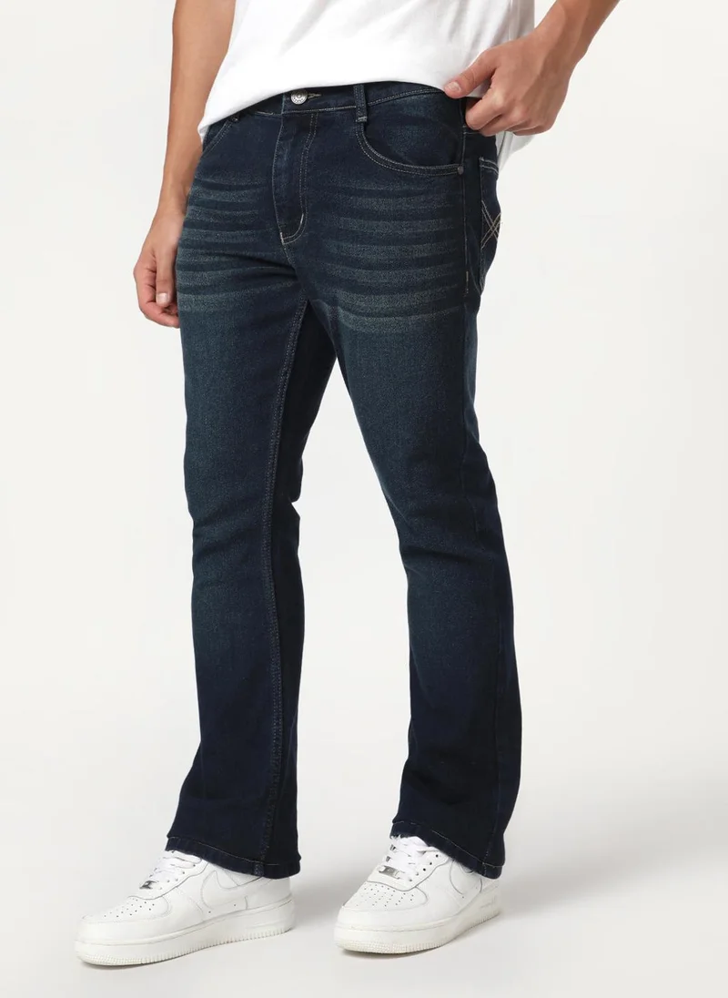 Urbano Fashion  Urbano Fashion Men's Dark Blue Bootcut Fit Mid Rise Heavy Washed Jeans Stretchable for Men | Best Price UAE
